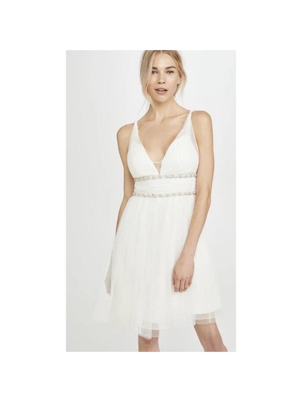 NWT Marchesa Notte Ivory Tulle Cocktail Bridal Beaded Dress